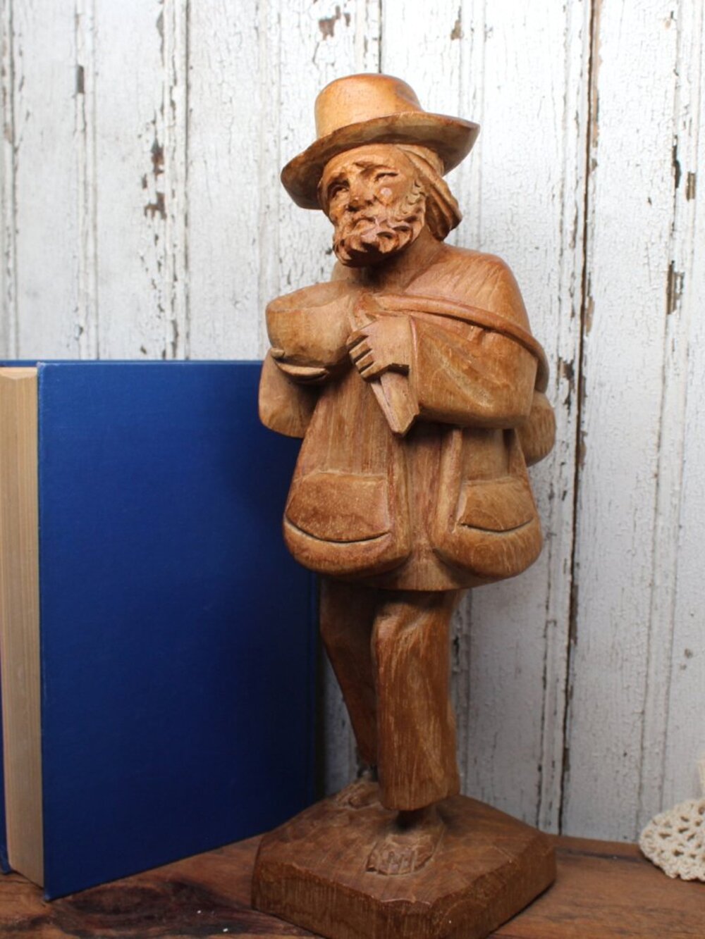 Antique Hand-Carved Wooden Vagabond Sculpture, German Traveling Man, Begger